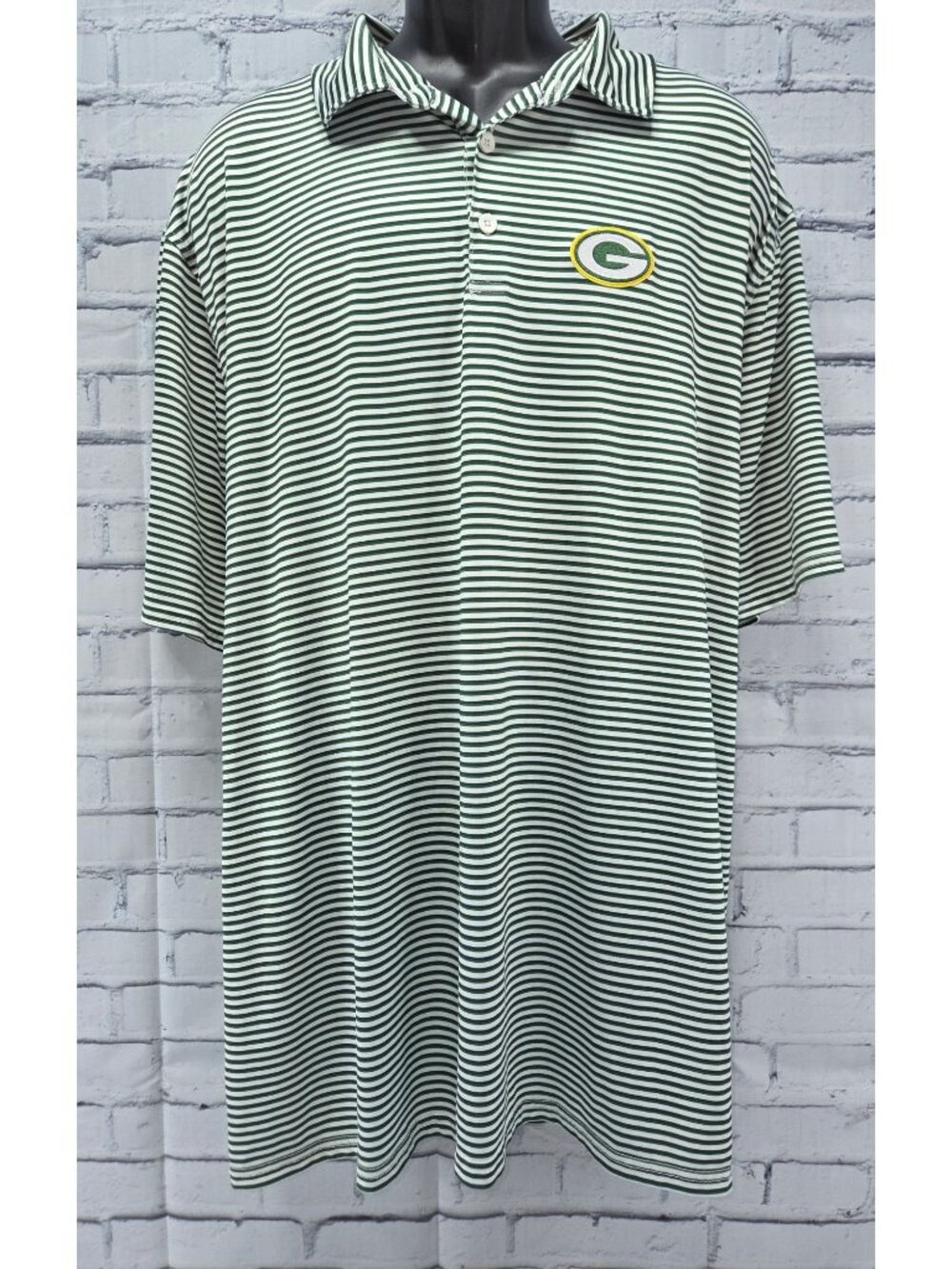 Green Bay Packers Antigua Striped Polo Shirt 3XL White Green Polyester Blend